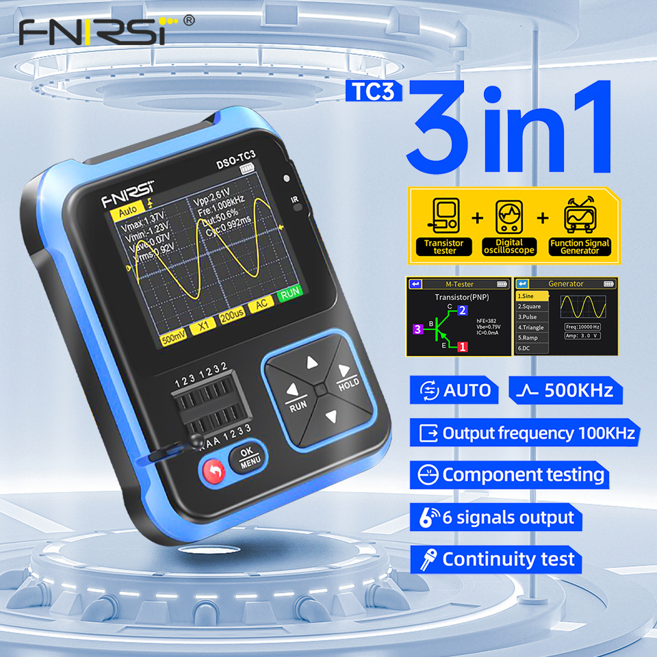 FNIRSI DSO-TC3 Osciloscópio Digital Transistor Tester Função Gerador De Sinais 3 Em 1 Multifuncional Testador De Componentes Eletrônicos