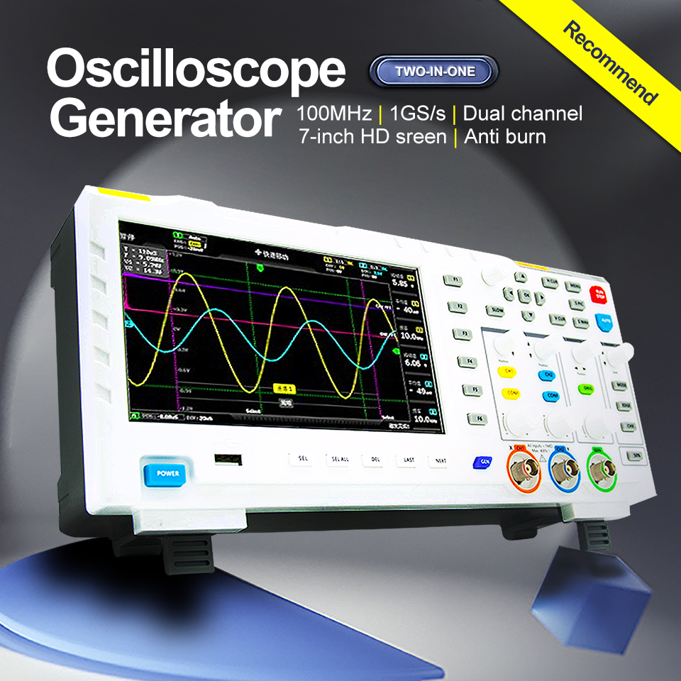 FNIRSI-1014D Osciloscópio De Mesa 100MHZ * 2 1GS/s 2 Em 1 Digital De Canal Duplo Gerador De Sinais 10MHZ