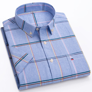 Casual 100% Algodão Manga Curta Xadrez Masculina Camisas Oxford Plaid Plus Size Tamanho 7xl Camisa De Homem