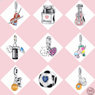 2023 Prata 925 Futebol Bijuteria Colar De Guitarra Violino Piano Olho Do Oceano Pequeno Encanto Beaded Fit Pulseira Original