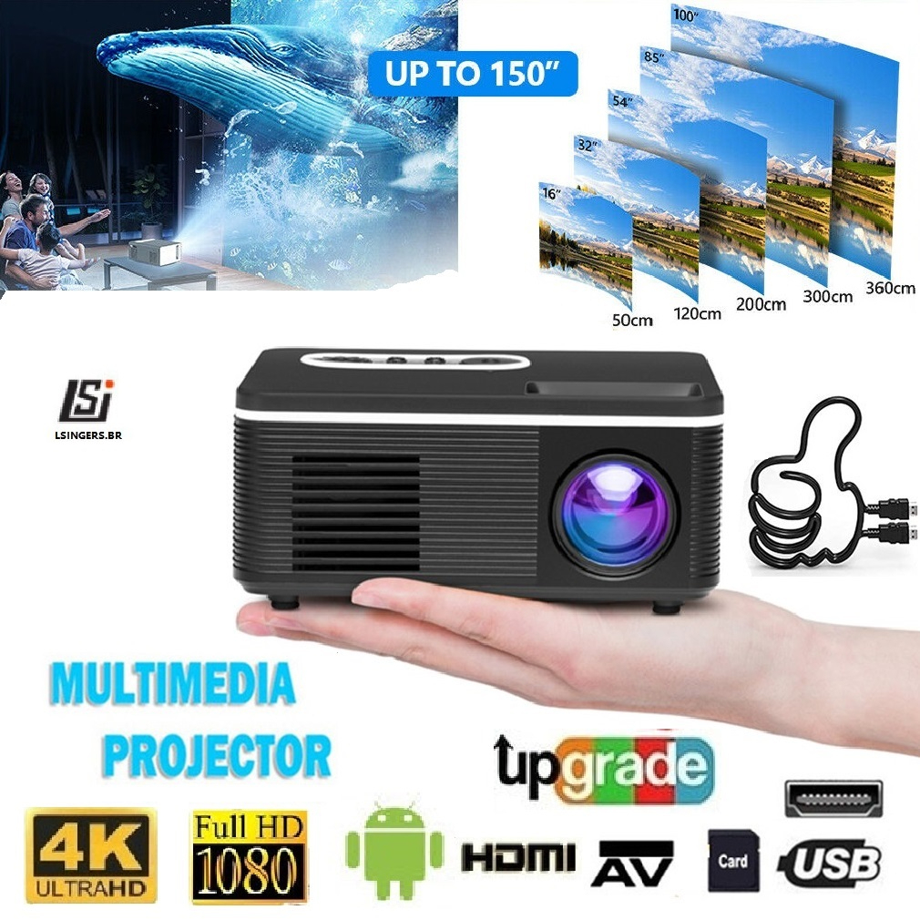 Venda A Quente S361 Mini Projetor Portátil LED 1000 Lúmens Para Home Theater/Media Player/Cinema/Full HD Pequeno Com Controle Remoto Festas/Namoro