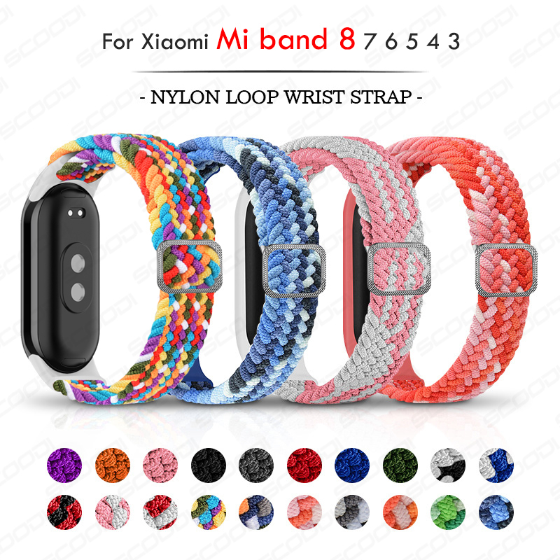 Solo Trançado Loop Pulseira De Náilon Para Xiaomi Mi Banda 10 9 8 Elástica Miban