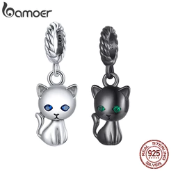 Bamoer 100% Prata 925 Pingente Com Forma De Gato Para Pulseira Diy Cubic Zircon Charme Jóias Scx122