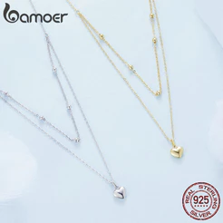 Bamoer 925 Sterling Silver Heart Pendant Necklace Para Mulheres Colares De Prata Dupla Camadas Femininos Jóias Finas BSN168