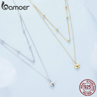 Bamoer 925 Sterling Silver Heart Pendant Necklace Para Mulheres Colares De Prata Dupla Camadas Femininos Jóias Finas BSN168