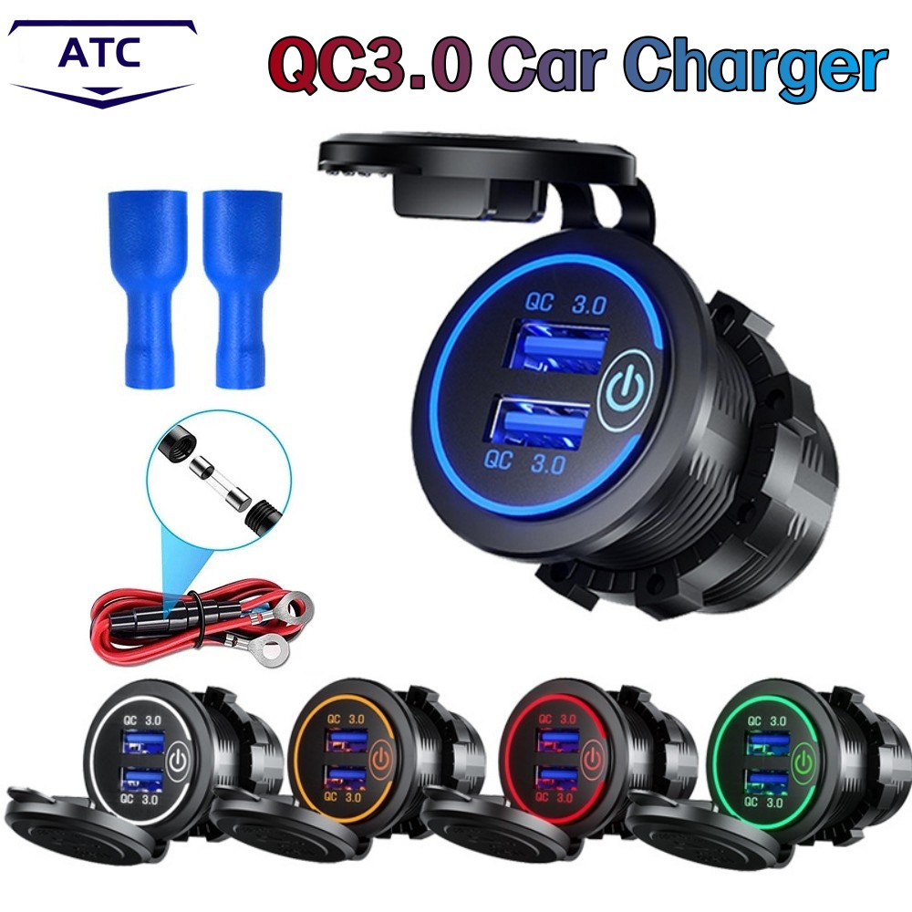 AutoChe Quick Charge QC3.0 Dual USB Fast Car Charger Socket Acessórios Para Carregador Rápido De Carro À Prova D'água 12V/24V QC3.0 Tomada De Alimentação Com Interruptor De Toque & Luz Led