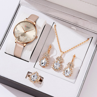 Relógios Mulher Marca Original CURREN Couro Casual Empresarial De Quartzo Esportivo Conjunto À Prova D'água 5 Pcs 9068-4 em Oferta na Shopee