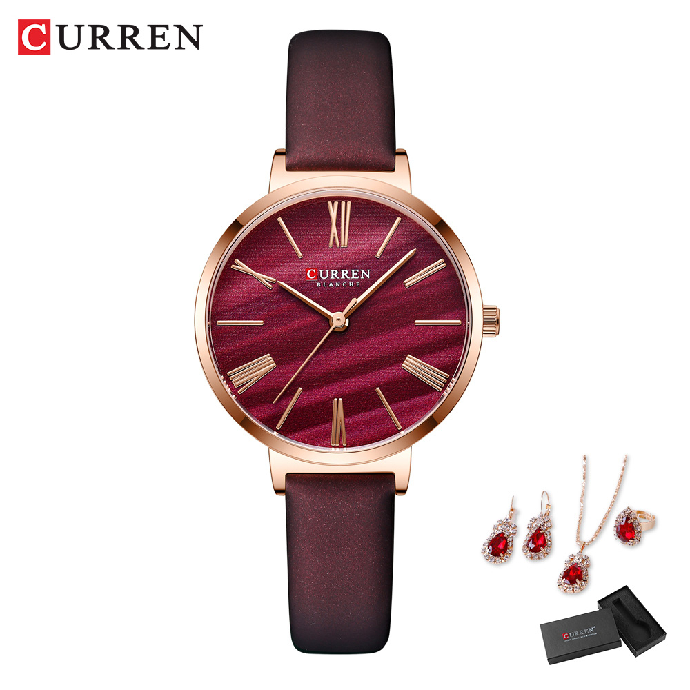 Relógios Mulher Marca Original CURREN Couro Casual Retro Esportivo Quartzo À Prova D'água Conjunto 5 Pcs 9076-4 em Oferta na Shopee