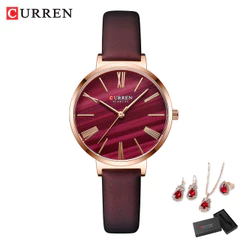 Relógios Mulher Marca Original CURREN Couro Casual Retro Esportivo Quartzo À Prova D'água Conjunto 5 Pcs 9076-4