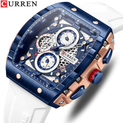 Relógio Masculino Topo Original CURREN Marca Multifuncional Preto Retro Estilo Silicone Correia De Moda Casual Esportes Militares Quartzo À Prova D'água Boxless 8442 XB