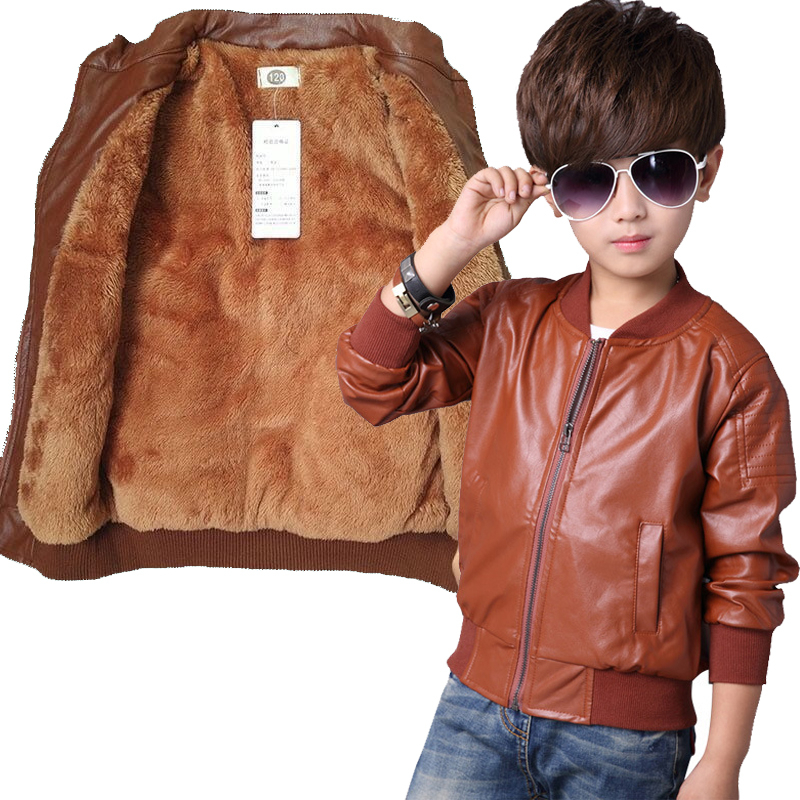 Meninos Inverno Mais Veludo Casacos De PU Espesso Moda Infantil Roupas Adolescentes Zíper Quente Couro Clássico Bonito
