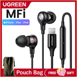 UGREEN Aux Earbuds Fones De Ouvido 35mm Com Fio Controle De Volume Isolador De Ruído Microfone Para Android/MP4/iPhone