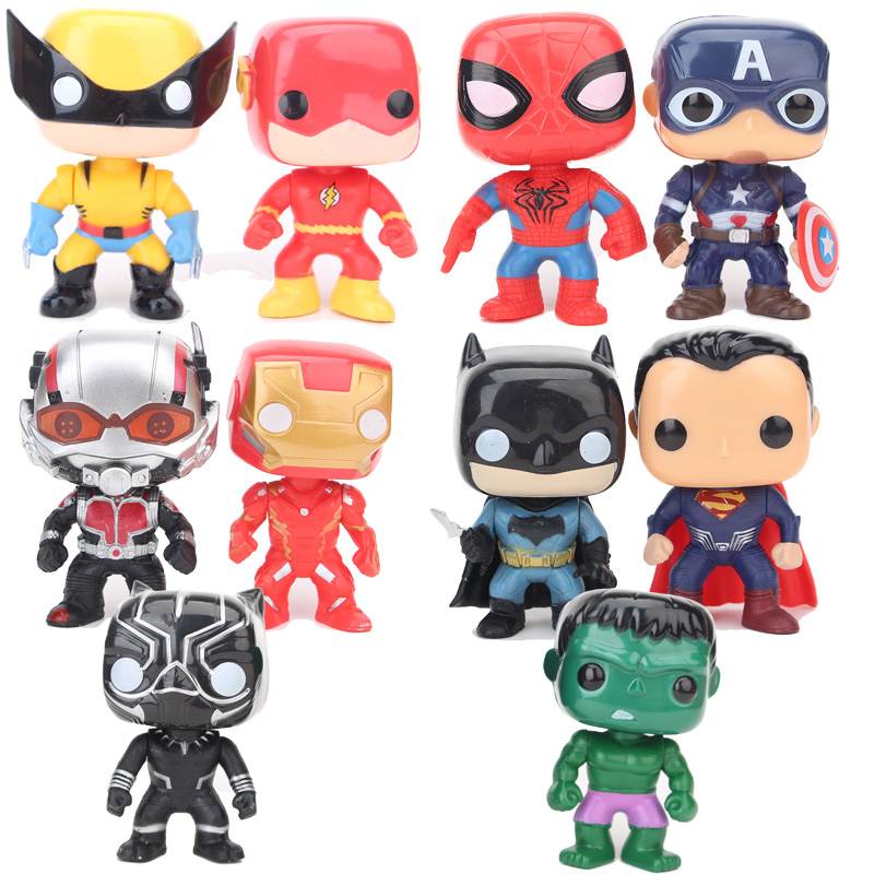 10pcs Batman Wolverine Funko POP Vingadores Action Figures Pantera Negra Homem-Aranha Hulk Bonecos Brinquedos Infantis