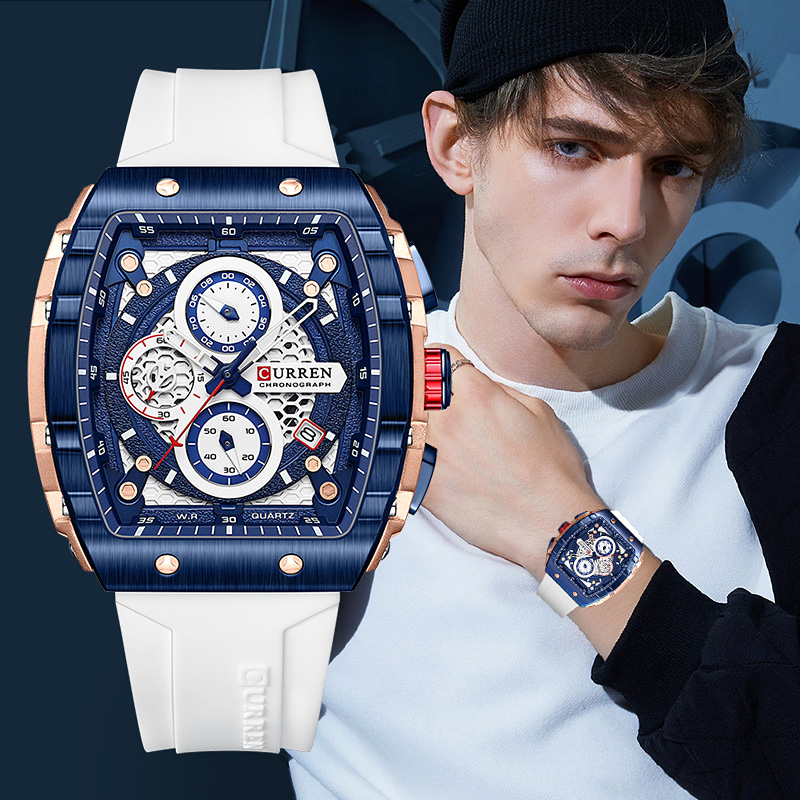 CURREN Relógio Original Masculino Top Luxo Marca Cronógrafo À Prova D'água Silicone Casual Esportes Quartzo 8442 XA - Watches