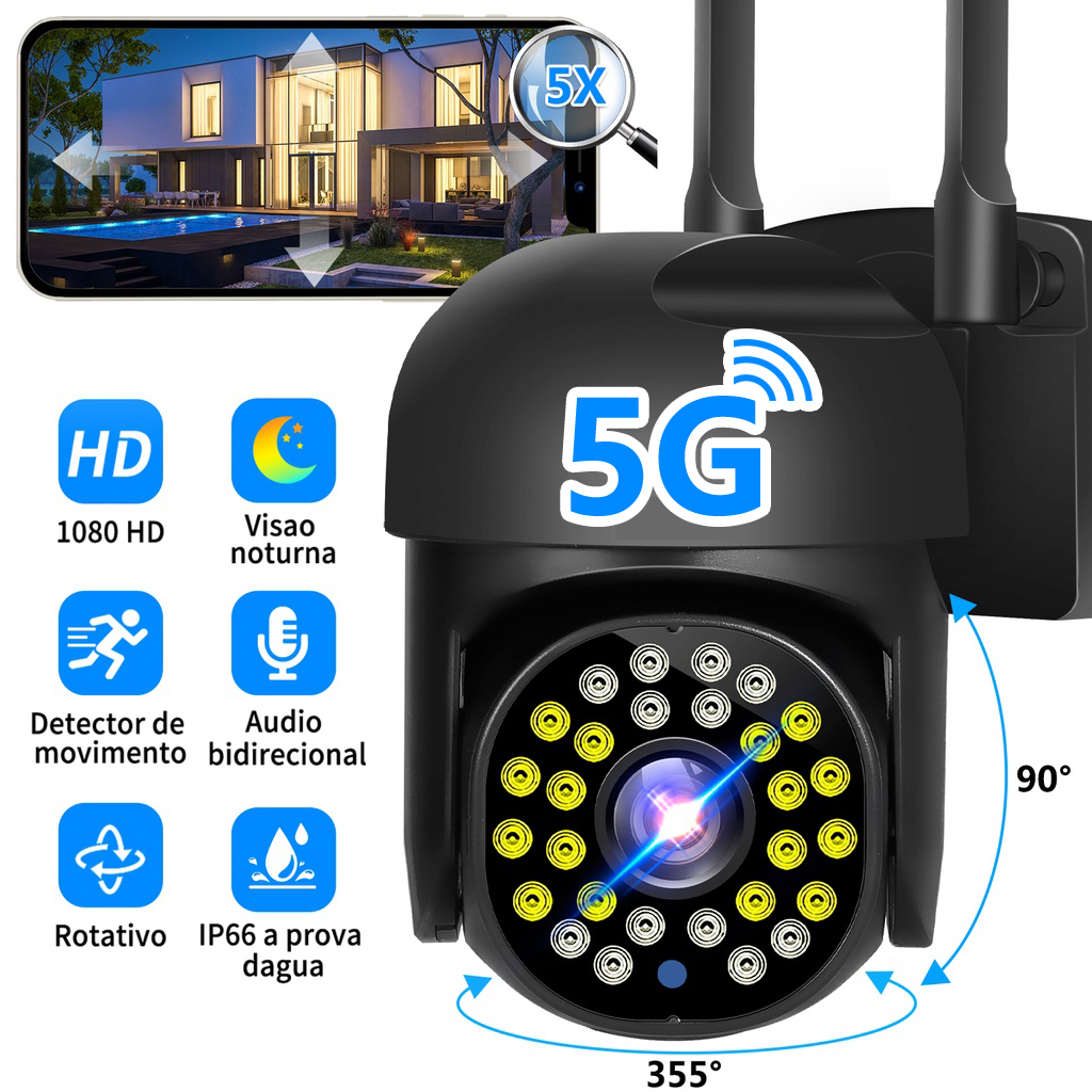 5G & 2.4G Câmera De Segurança Sem Fio Hd Para Uso Externo 4MP Com 28 LEDs