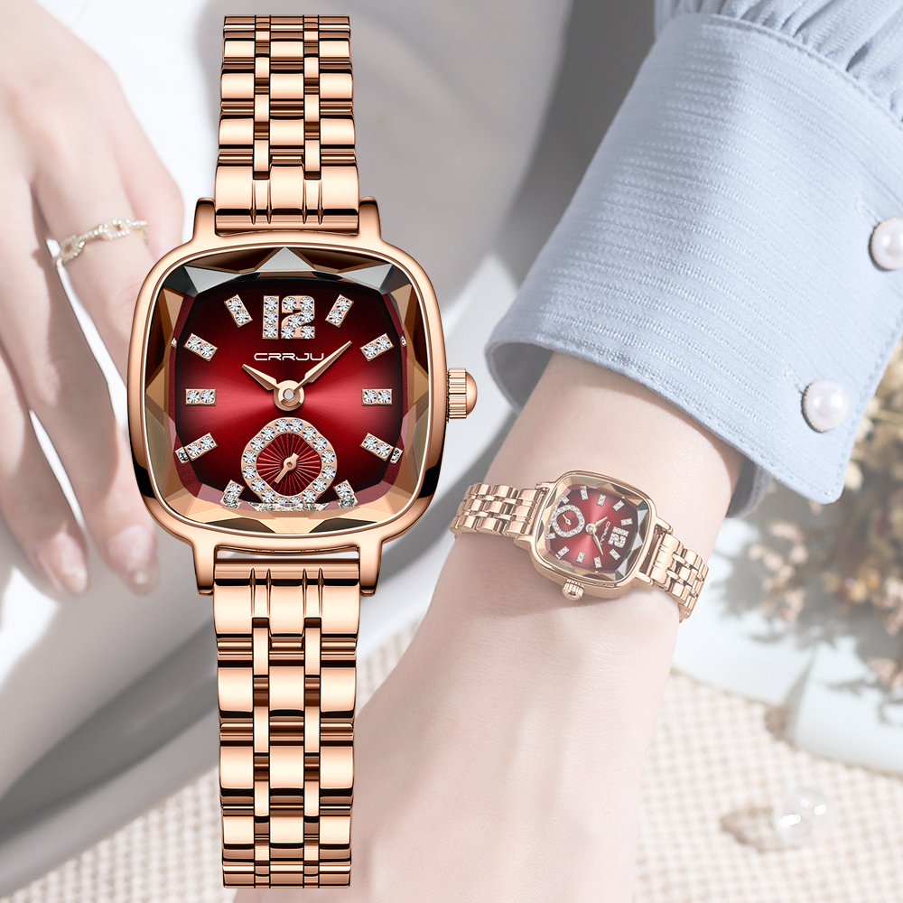 Novo CRRJU Relógio Original Ladies Watch Top Luxo De Alta Qualidade Aço Inoxidável Quadrado Design Único Discagem Moda Casual Negócios Quartzo Analógico À Prova D'água 5014 X