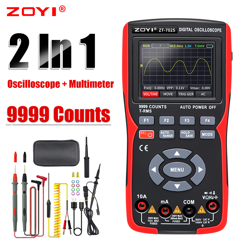 Multímetro De Osciloscópio Digital ZOYI 48M/S 10MHZ PC Waveform Armazenamento De Dados 9999 Conta Auto True RMS Medidor Multimetro Tranistor