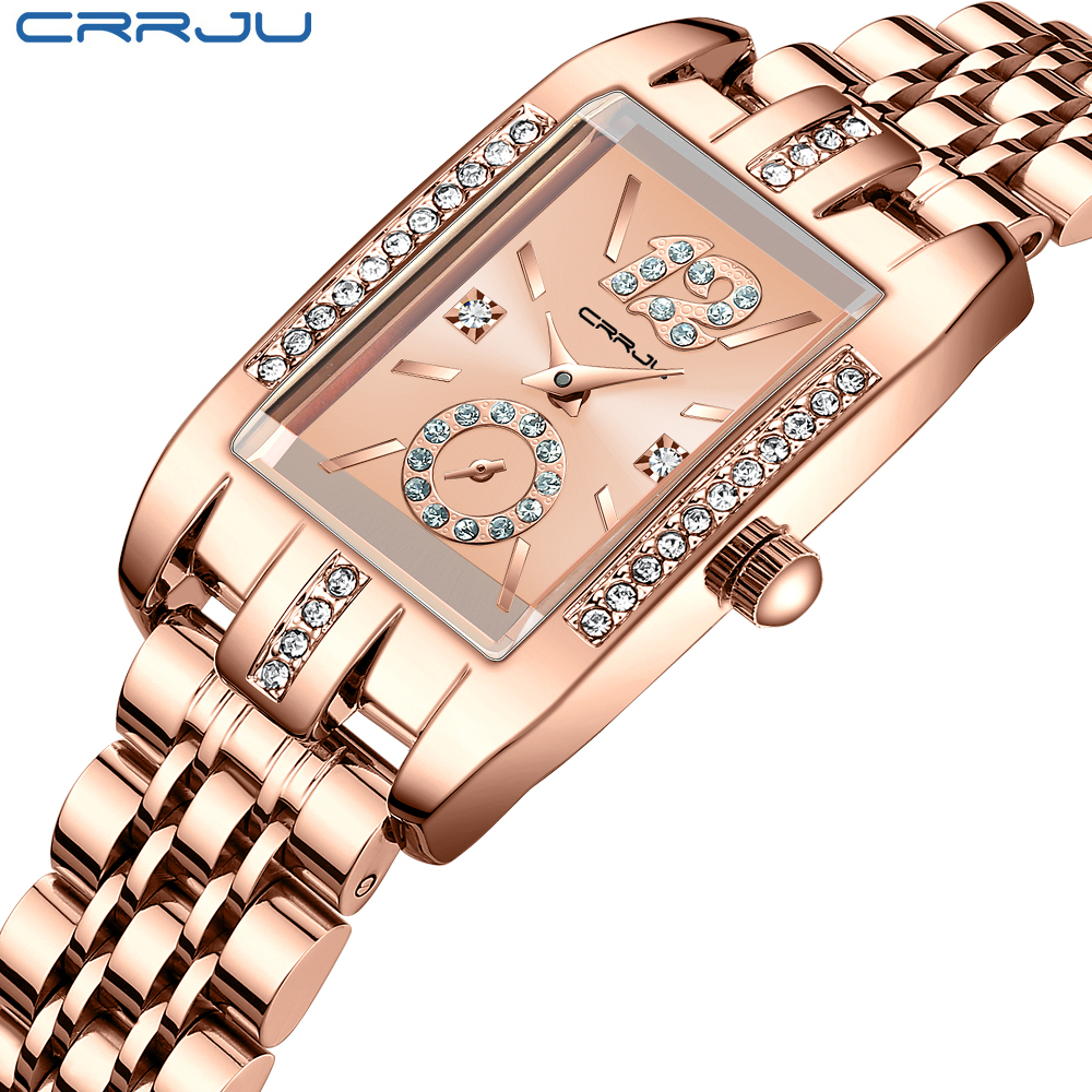 Novo Original CRRJU Relógios Mulher De Alta Qualidade Top Luxo Aço Inoxidável Quadrado Criativo Pequeno 5017 X · foto 2