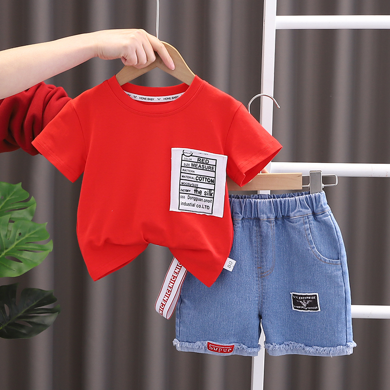 Crianças Verão Algodão Meninos Meninas Roupas Esporte T Camisa Denim Shorts 2 Pçs/set Infantil Lazer Criança Fatos De Tr