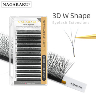 NAGARAKU Floração automática em forma de W Flor em 3D Pré-fabricados Extensões de cílios Natural Soft Light Cílios individuais totalmente densos