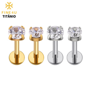 FINE4U 100% Titânio Labret Ponto De Luz Com 2.5/3/4mm Zircônia Ouro PVD Para Tragus Helix Conch em Oferta na Shopee