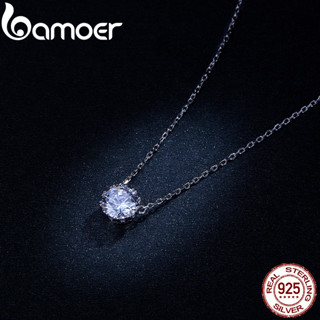 Bamoer Minimalista Simples Colar Curto Para As Mulheres 925 Sterling Silver Limpar Cubic Zircon Cadeia Colares De Jóias De Casamento Bsn085