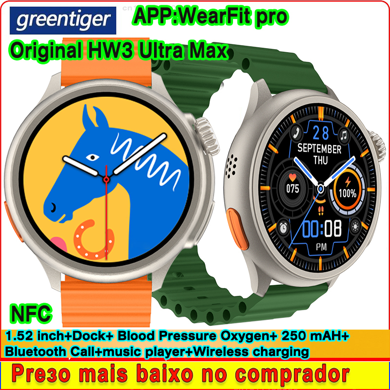 Relógio Smartwatch Original Redondo HW3 Ultra Max Smart Watch NFC Siri Bluetooth Call Dock Esportivo De 1,52 Polegadas