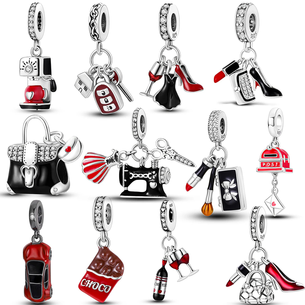 925 Sterling Silver High Heels Lipstick Batom De Prata Encantador De Caixa Cosmética Pulseira Original Colar De Bijuteria Para Jóias Femininas em Oferta na Shopee