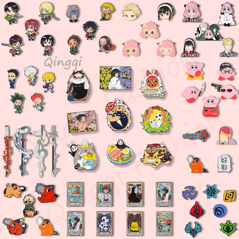 3-5Pcs/Set Anime Collection Pins Esmalte Broches Conjunto De Demoníacos Bonitos Caçador De Demônios JOJO Bojji Nezuko Totoro Broche Lapela Crachá Cartoon Jóias Para Fãs
