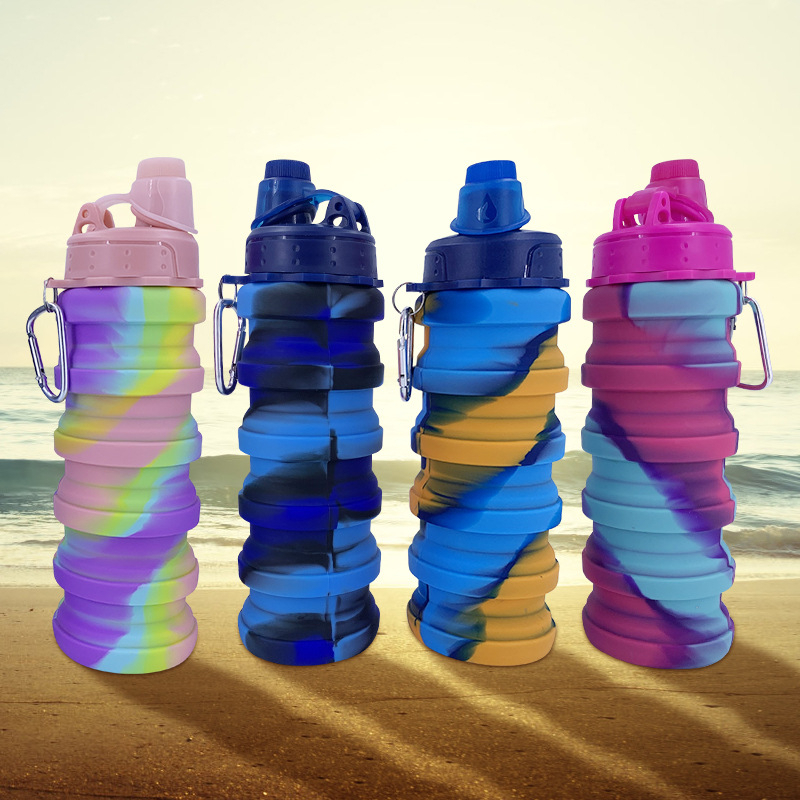 silicone Camuflagem Esportes Copo De Água Criativo Viagem Dobrável Garrafa De Ao Ar Livre Portátil Telescópico