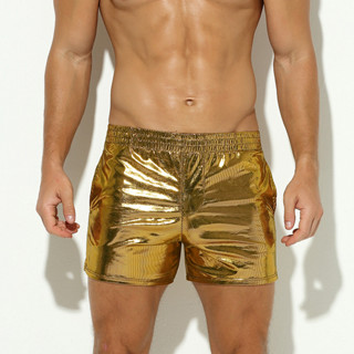 Boxers Brilhantes Masculinos Sexy Faux Leather Clubwear Troncos De Couro Para Pênis Masculino Bolsa Calções Clube De Roupas Interiores