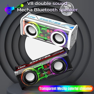 Transparentes Mecha caixa de som Luz Colorida Caixinha de Som Bluetooth 5.0 1800mAh Music Speakers alto falante duplos presente de Dia dos Namorados