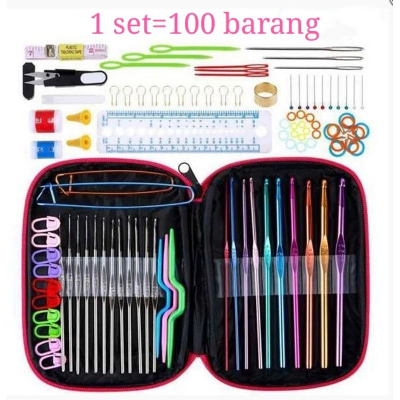 100Pcs/Set Conjunto De Agulhas De Crochê Tricô Completo De Ferramentas De Costura DIY . jarum kait em Oferta na Shopee