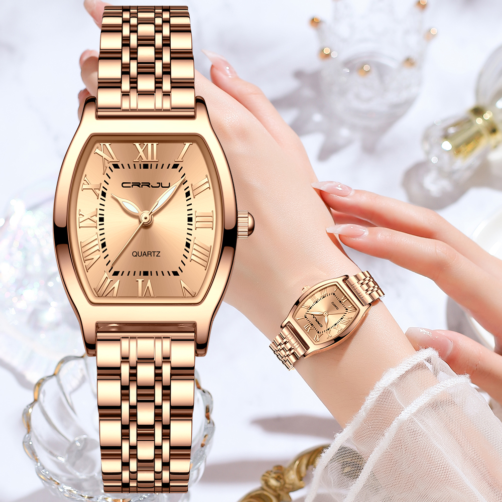 Nova Chegada CRRJU Ladies Watch Original Autêntico Aço Inoxidável Design Criativo Quadrado De Alta Qualidade 27CM Pequeno Discador Moda Luxo Casual Negócios Esportivos Quartzo À Prova D'água 5013 X - Watches