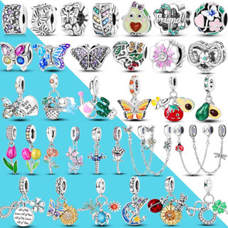 Novo Colar De Prata 925 Sterling Silver Charms Beads Butterfly Clover Flower Pendant Dangle Fit Pulseira Original Presente Mulher Festa diy