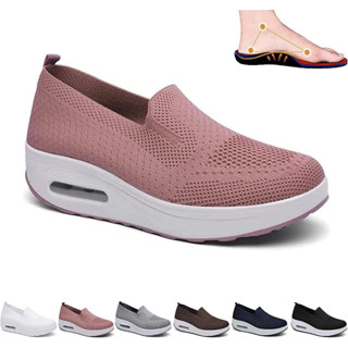 Sapatos De Verão Femininos De Calcanhar De Cunha Almofada De Ar Malha Respirável Em Tênis Casuais Antiderrapantes