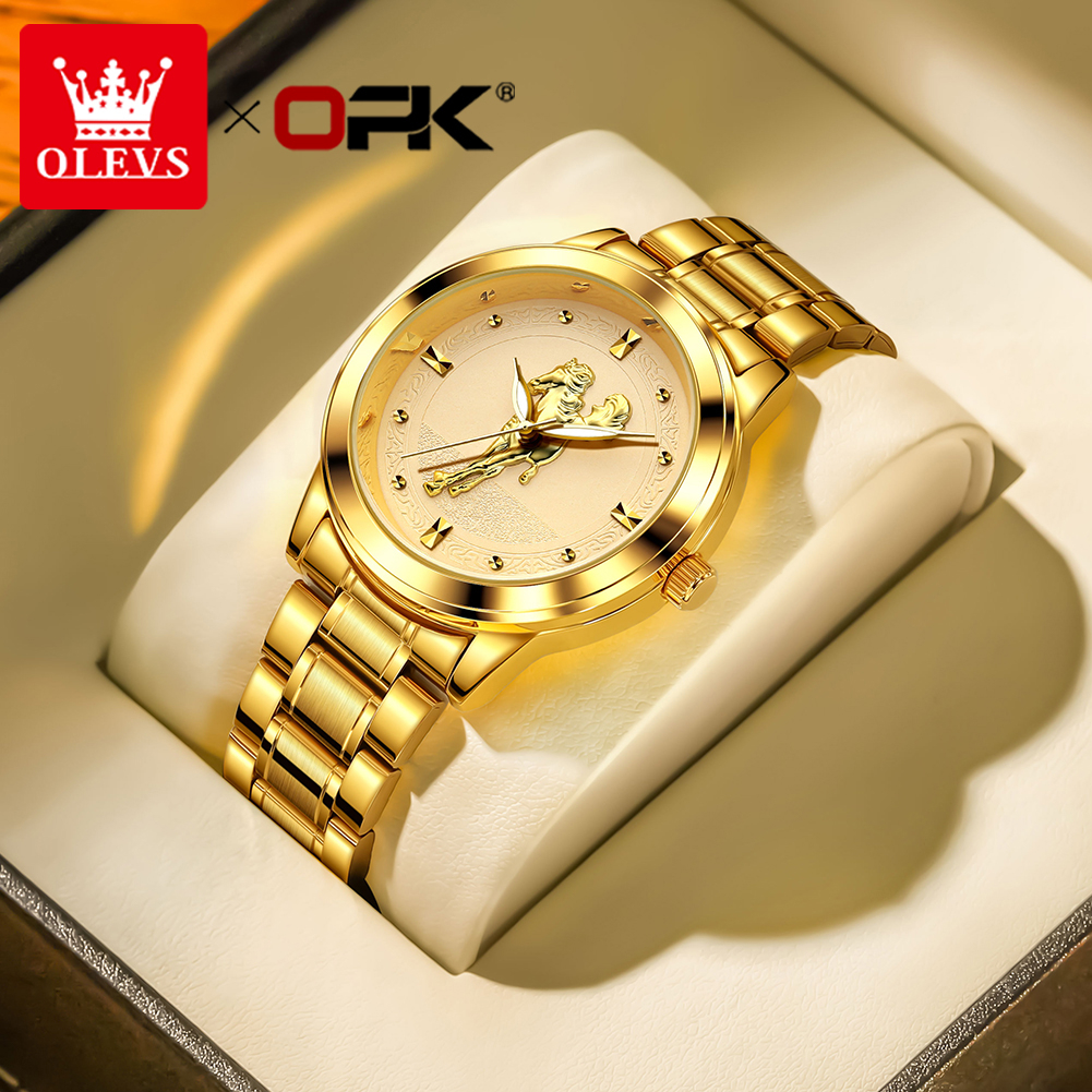 OLEVS Relógio Masculino A Prova D Água Original Aço Inoxidável Luxo Ouro 8141 - Watches