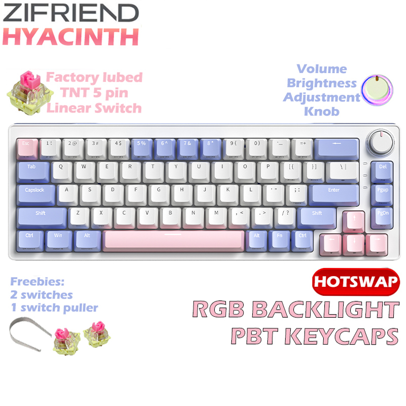 ZIFRIEND ZA68 RGB Teclado Mecânico Hotswap Pink Purple Interruptor Linear Personalizado