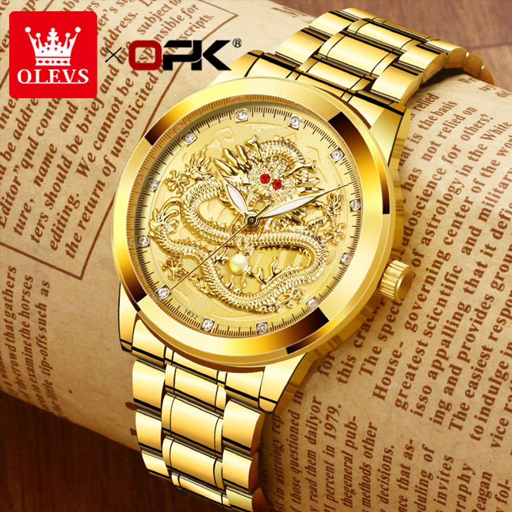 OLEVS 8111 relógio masculino a prova d água de luxo moda original dourado aço inoxidável luminoso - Watches