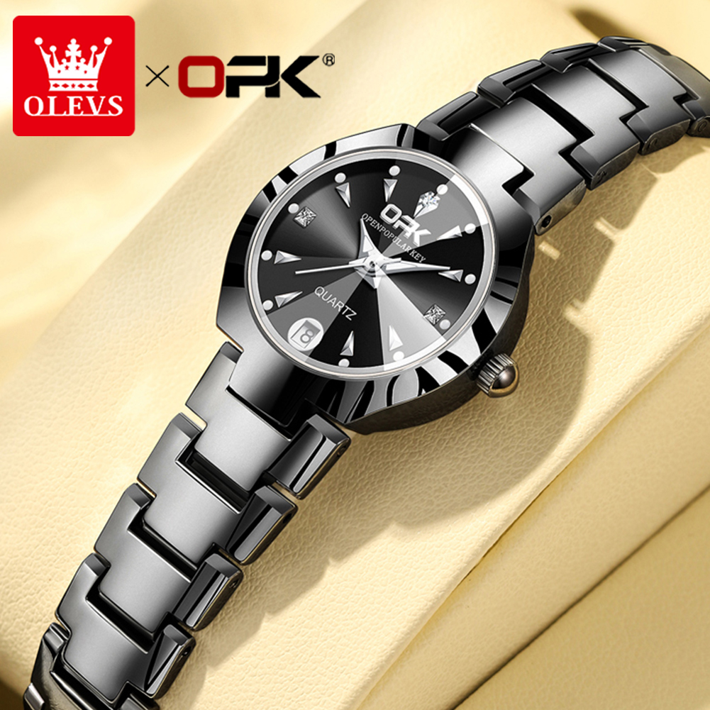 OPK Relógio Feminino A Prova d água Com Pulseira Preto Prata Aço Inoxidável Casual 8105 - Watches