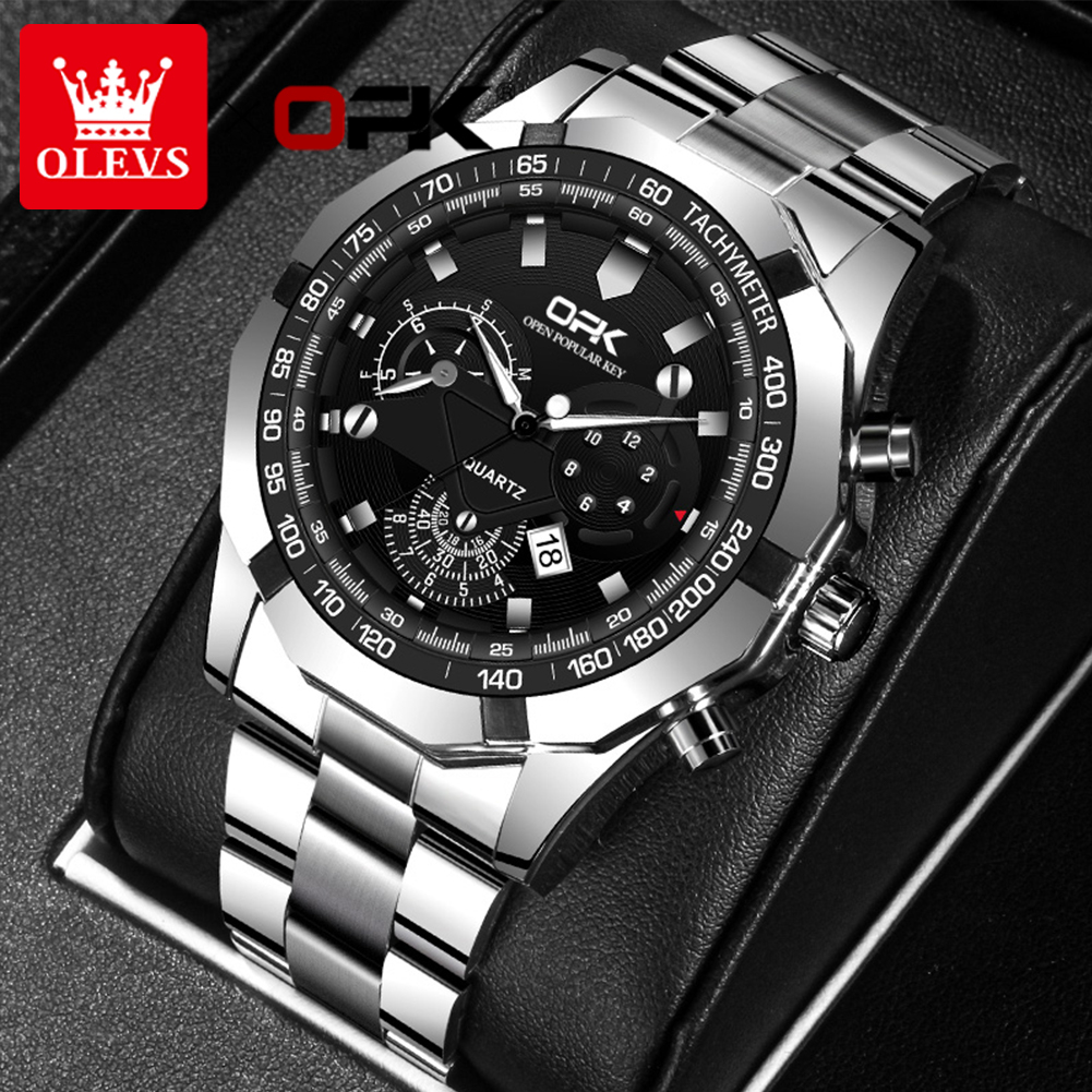 OLEVS 8127 Relógio Masculino A Prova D Água Original Calendário Luminoso Aço Inoxidável Resistente Ao Desgaste - Watches