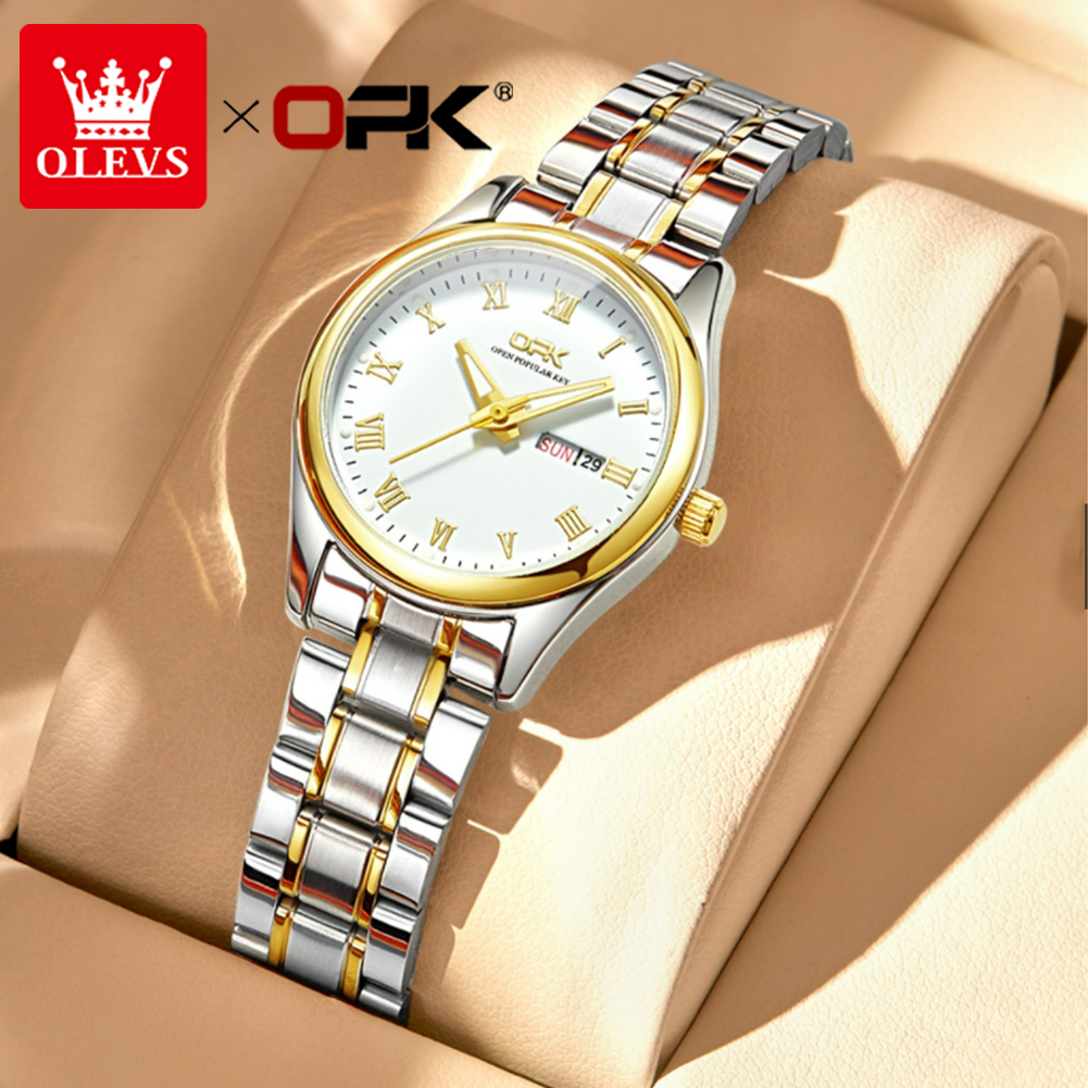 OLEVS relógio feminino original a prova d agua calendário duplo luminoso elegante moda relogio de prata 8121 - Watches