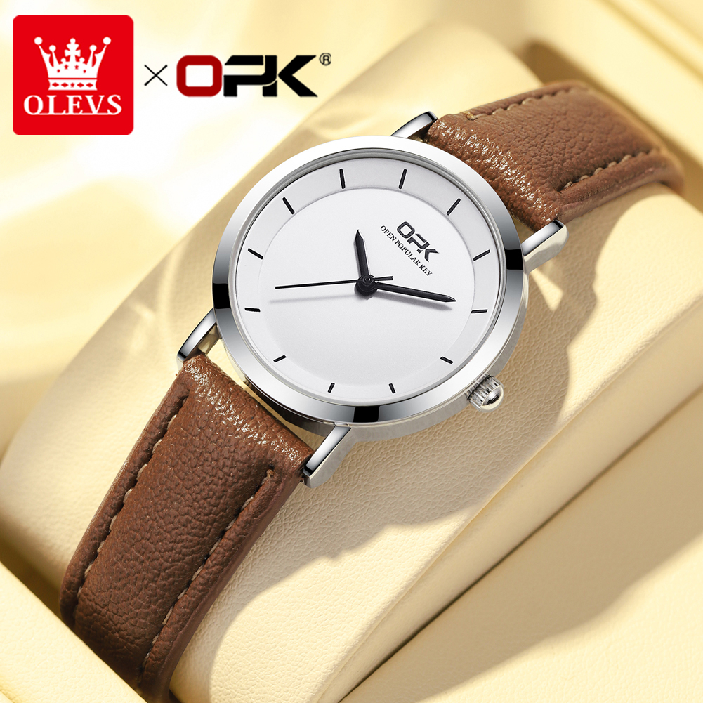 OLEVS Relógio Feminino De Couro À Prova D 'Água Original Estilo Coreano Casual Quartz 8122 - Watches