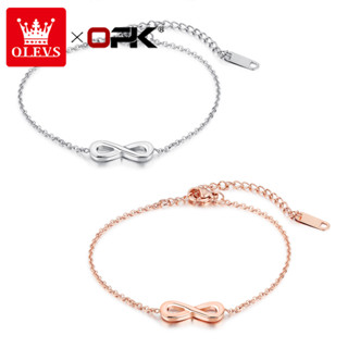 OLEVS Gs867 Pulseira Feminina De Aço Titânio Com Pingente Em Formato De Rosa De Ouro / Branco / 8