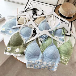 6 Cores Novo Top De Crochê Para Mulheres Biquíni De Malha Roupa De Banho Praia Com Almofada Maiôs