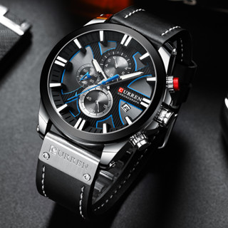 CURREN Relógio Masculino Moda Militar Versátil Couro Luminoso Quartzo À Prova D