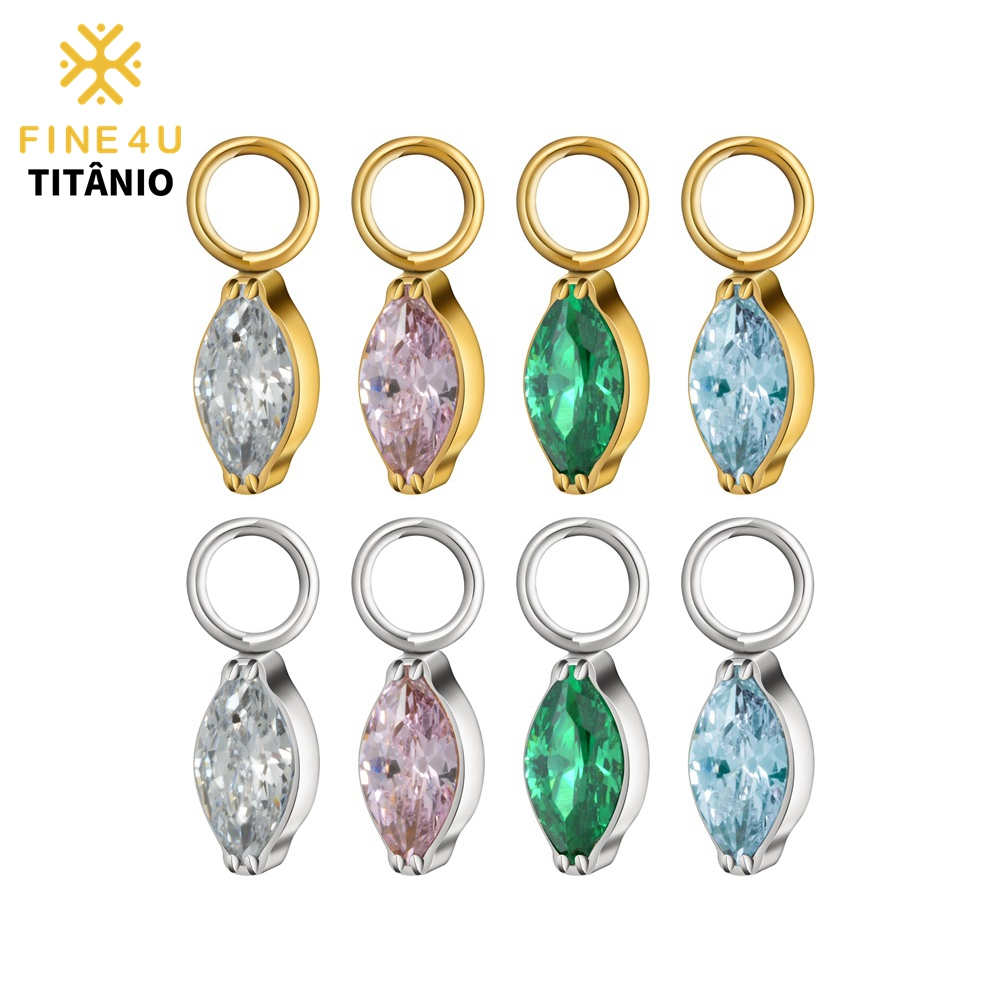 FINE4U 100% Titânio Pingente Para Brinco 5A Zircônia ASTM F136 Titânio