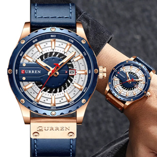 CURREN Homens Relógios Homem Quartzo Couro Azul 2021 Moda Casual Top Brand Impermeável 8374X em Oferta na Shopee
