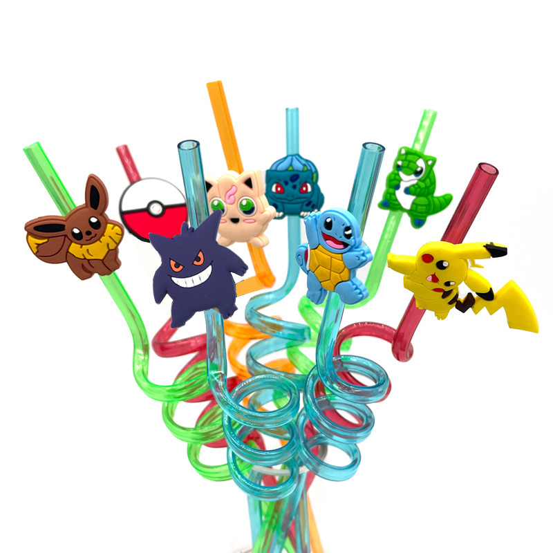 8pcs/Pack Pokemon Go Palhetas Reutilizáveis Canudo De Plástico Para Crianças Suprimentos Festas