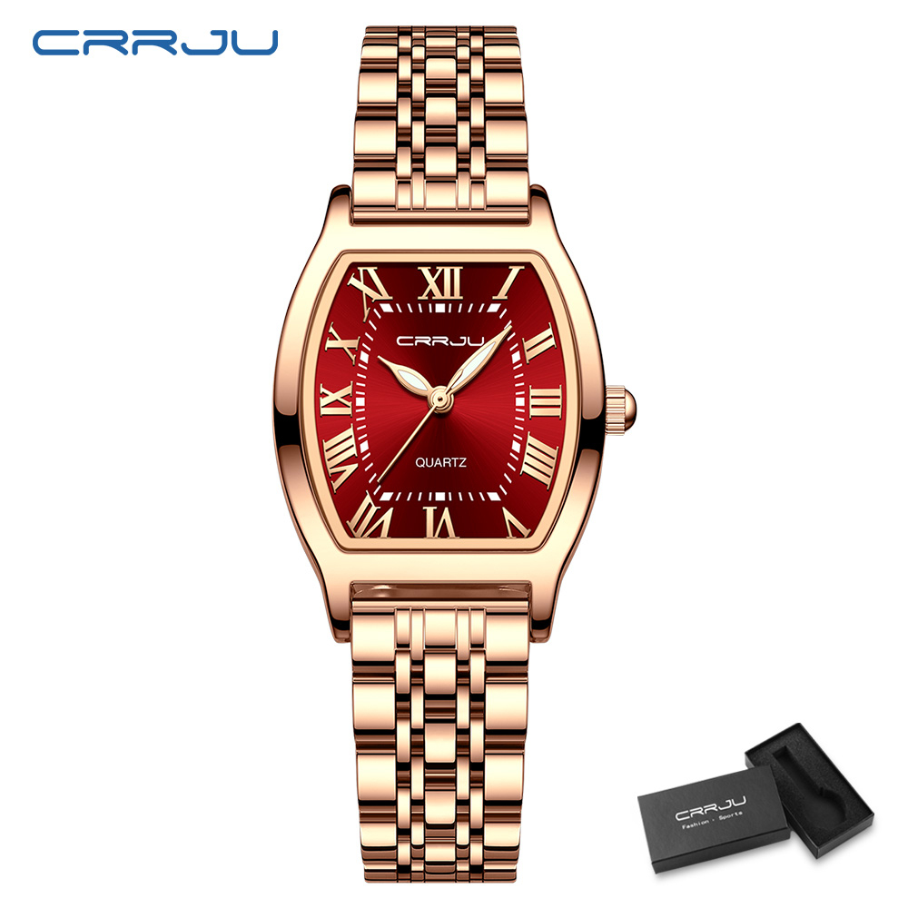 CRRJU Relógios Originais Femininos Em Aço Inoxidável À Prova D'água Marca De Luxo Vintage Fashion Small Dial Business Sports Waterproof 5013